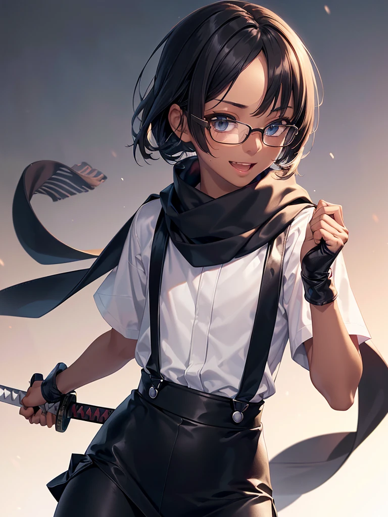 best qualityer, high resolution, boy, round glasses, black hair, bleeding, going crazy,HDR, barba 
