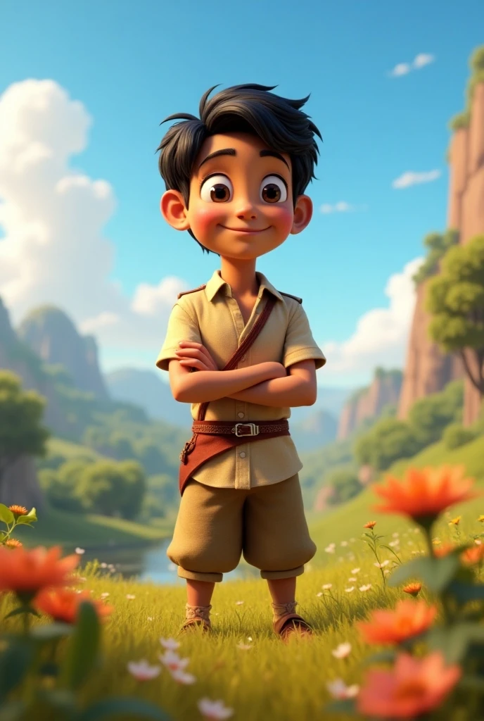 movie picture quality，Disney animation style，A little boy swims in the sea with a koi in his arms，short detailed hair，Denim suspenders，The barefoot，depth of fields，high light，Real light，Ray traching，oc rendered，Hyper-realistic，best qualtiy，8K，Works of masters，super-fine，Detailed pubic hair，Correct anatomy，sharp focus on eyes，Bokeh，Facial features are carefully depicted with sri lanka flag