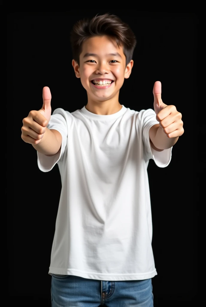 A 10-year-old boy gives a thumbs up to the camera,Wearing school uniform,Half-length photo,Clean white background,Artistic Photo,Photography,Professional photography,Hyperreal