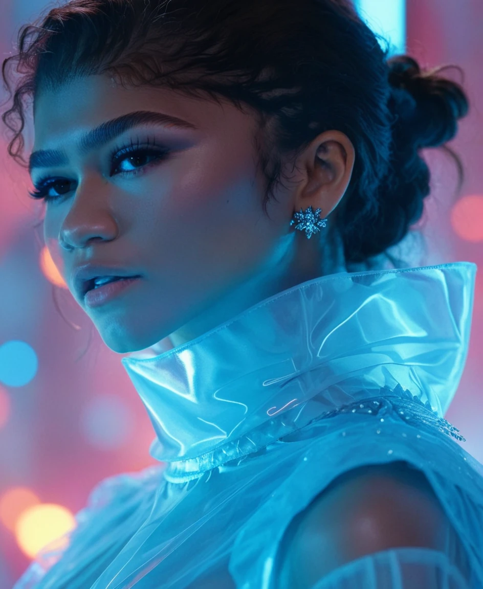 (zendaya:.4), (32k:1.5, Highest quality, masterpiece, Ultra-high resolution), Professional camera work:1.6, Highly detailed skin and face textures:1.3, Captivating portrait:1.2, Very accurate, Very detailed, 1 adult female, Incredibly slim body, sense of loss, Sadness, Expressions of sadness, Small face, (()), (medium shot), 