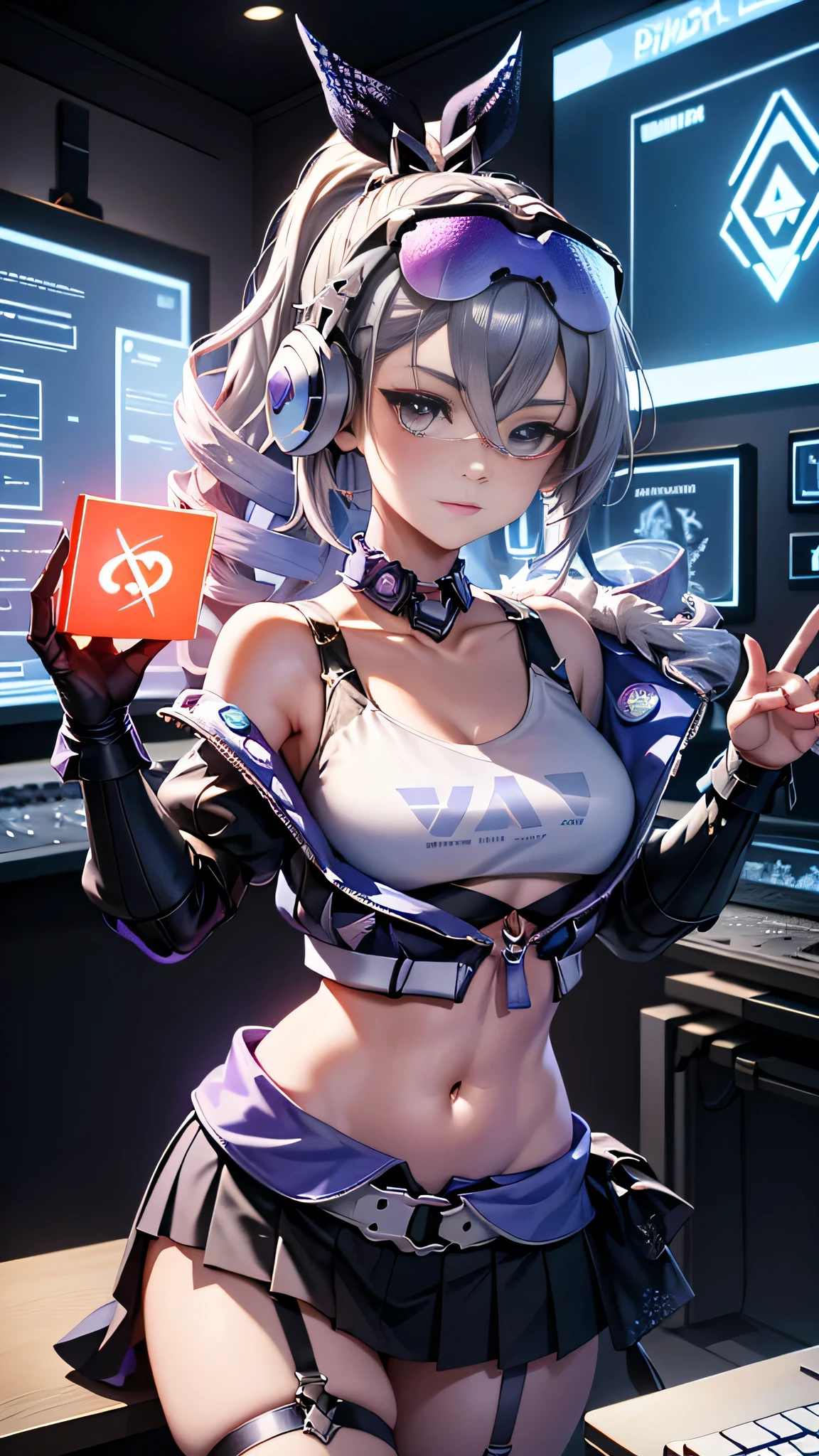 Stylish female model. Hot wife, Beautiful face, long hair, hairbangs, In her late 20's. trapped inside "automated tickling device". She is inside a large machine. Padded down to a chair, arms restrained above her head, armpits shown. She wears tight shorts and an unbuttoned blouse, her body immobilized by straps and padding. Tickled by the machine. Laughing in pleasure, tickled silly, automated tickling, gloved hands touch her upper body.