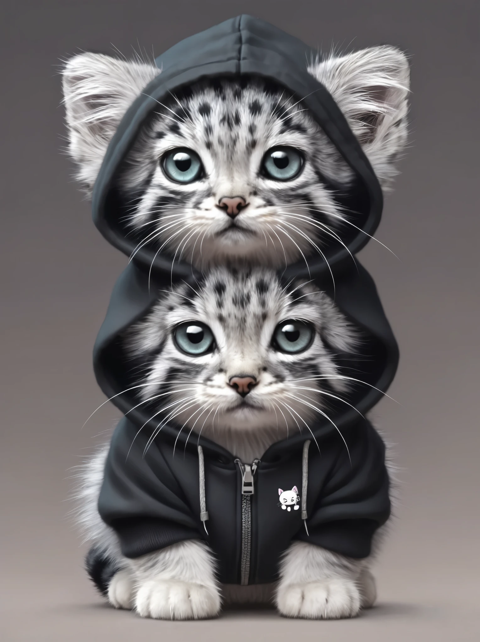  Full Painting , Cute and adorable cartoon s4s, the Pallas kitten is wearing a black hoodie and silver sunglasses., Fantasy,  dream-like , Surrealism,  Super cute ,  is trending in artstation  