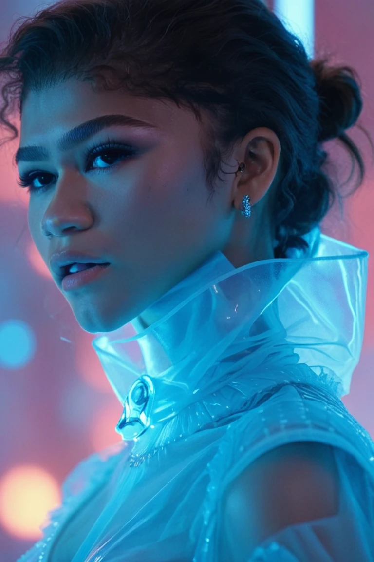 (zendaya:.4), (32k:1.5, Highest quality, masterpiece, Ultra-high resolution), Professional camera work:1.6, Highly detailed skin and face textures:1.3, Captivating portrait:1.2, Very accurate, Very detailed, 1 adult female, Incredibly slim body, sense of loss, Sadness, Expressions of sadness, Small face, (()), (medium shot), 