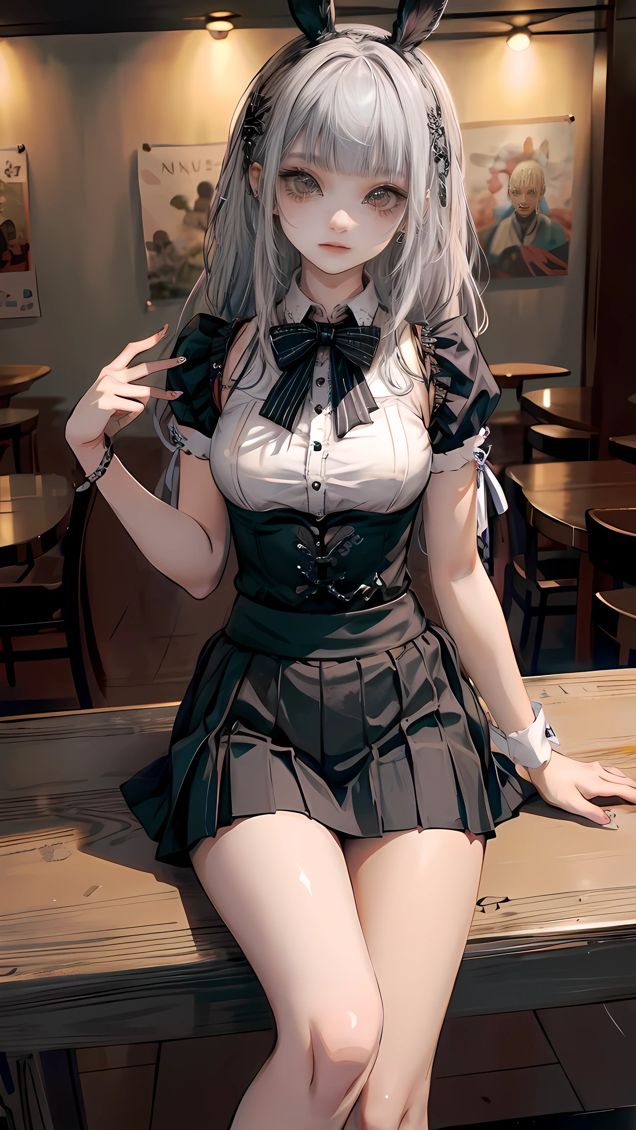(evening:1.7), Forehead a una pared de ladrillo con una planta,
Standing at attention,
sailor collar, School uniform, serafín,clavicle,
black pantyhose,pleated skirt, red_bow tie,
by the wide,pink eyes,silver hair,
1 girl, 18 years,young woman,beautiful Finger,beautiful long legs,beautiful body,beautiful Nose,beautiful character design, Perfect eyes, perfect face,
looking at the viewer, In the center of the image,(Superior_body),(Focus on her face),
NSFW,official art,Extremely detailed CG unity 8k wallpaper, perfect lighting,showy, bright_Forehead_face_Turning on,
(masterpiece:1.0),(better_quality:1.0), ultra high resolution,4k,ultra detailed,
Photography, 8k, HdR, High resolution, absurdities:1.2, Kodak photo 400, film grain, blurred background, bokeh:1.2, Lens flare, (Vibrant_Color:1.2)
(beautiful,big_old:1.4), (beautiful_face:1.5),(narrow_waist),