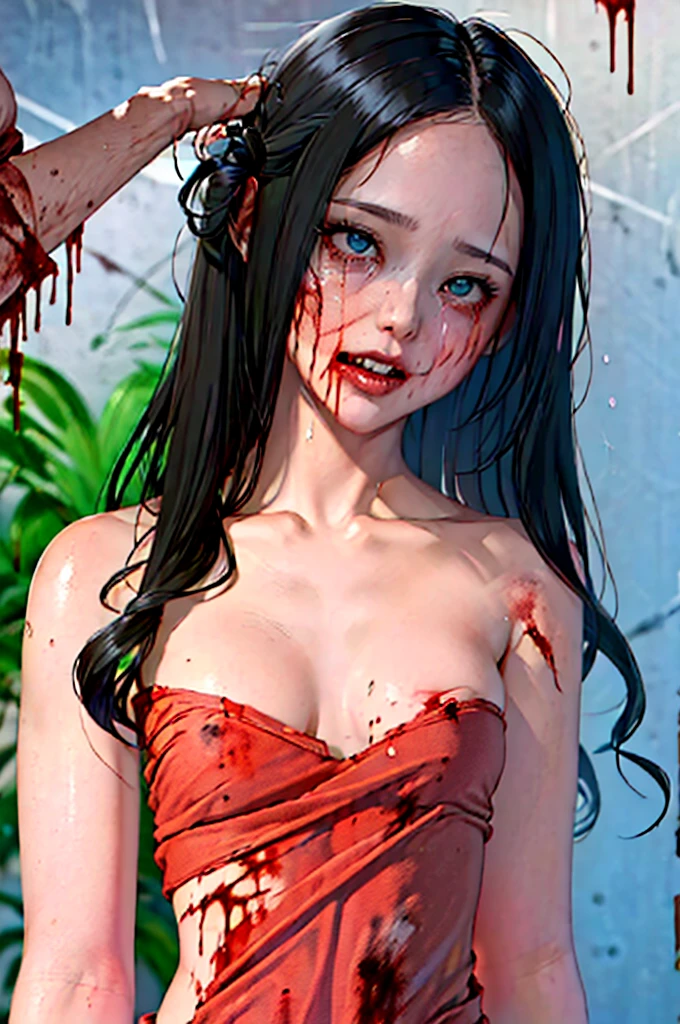 (Best Quality),Highly detailed,Super detailed, 1 girl, (beautiful girl),((Baby Face)), ((High school girl)), (Dark atmosphere), (Dim lighting), (( sexy)),( small breasts),Black Hair, bob cut , (Completely naked), Halloween , (( zombie cosplay)),(((Zombie Makeup))),(((Bloody, My body is covered with blood ))),(((血とsemenで全身がドロドロ))), (( pink nails for )), ((Masturbation)),(( sex, sexual behavior, standing back)), (fellatio), (semen), ( Pizzurri),( happy expression), (Seductive expression), (( ecstatic expression)),((Facial,Being ejaculated on the face)),((happy tears)),(口の中にsemenが溢れている)