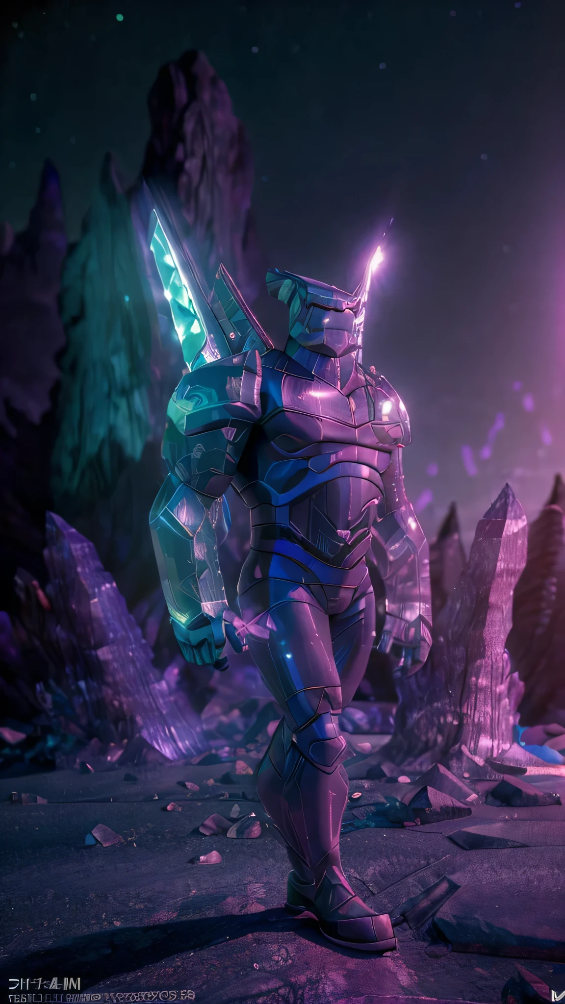 a glowing crystalline alien, detailed alien creature, intricate crystalline structures, alien technology, glowing a device on chest, alien landscape, crystal mountains, otherworldly atmosphere, hyper detailed, cinematic lighting, vibrant color palette, dramatic composition, cinematic angles, masterpiece, (best quality, 4k, 8k, highres, masterpiece:1.2), ultra-detailed, (realistic, photorealistic, photo-realistic:1.37), concept art, science fiction