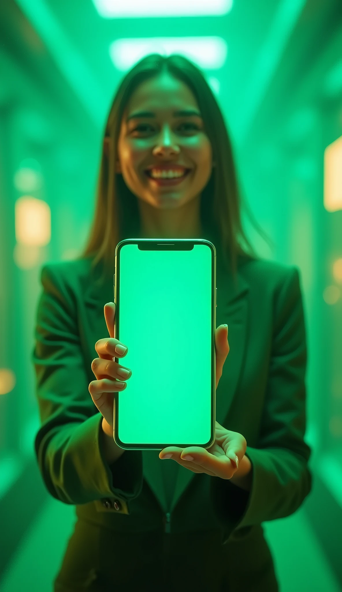 Create a happy woman celebrating that I win some money in a betting game neon green background , profile photo 1024px