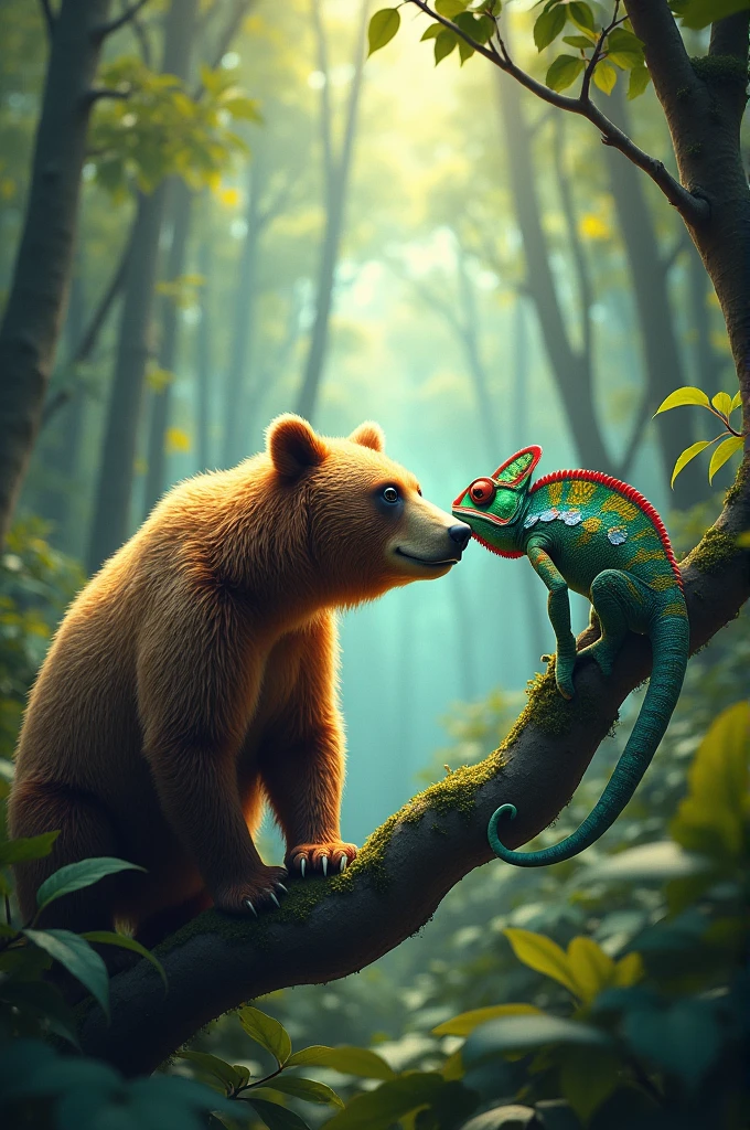 Bear He is dead and dinosaur he is sitting on top of him
