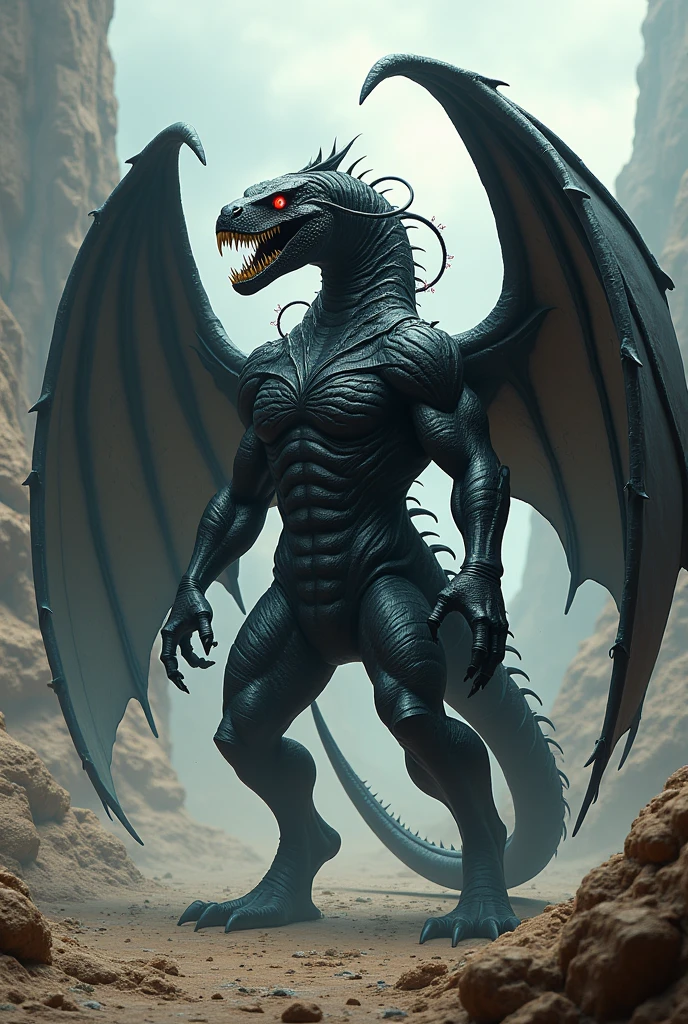 Stone monster, Ruby Eyes,lumpy arms,Stone Texture, blue core on chest,dragon,bat wings,  Dark and moody colors, High resolution artwork, Photorealistic style