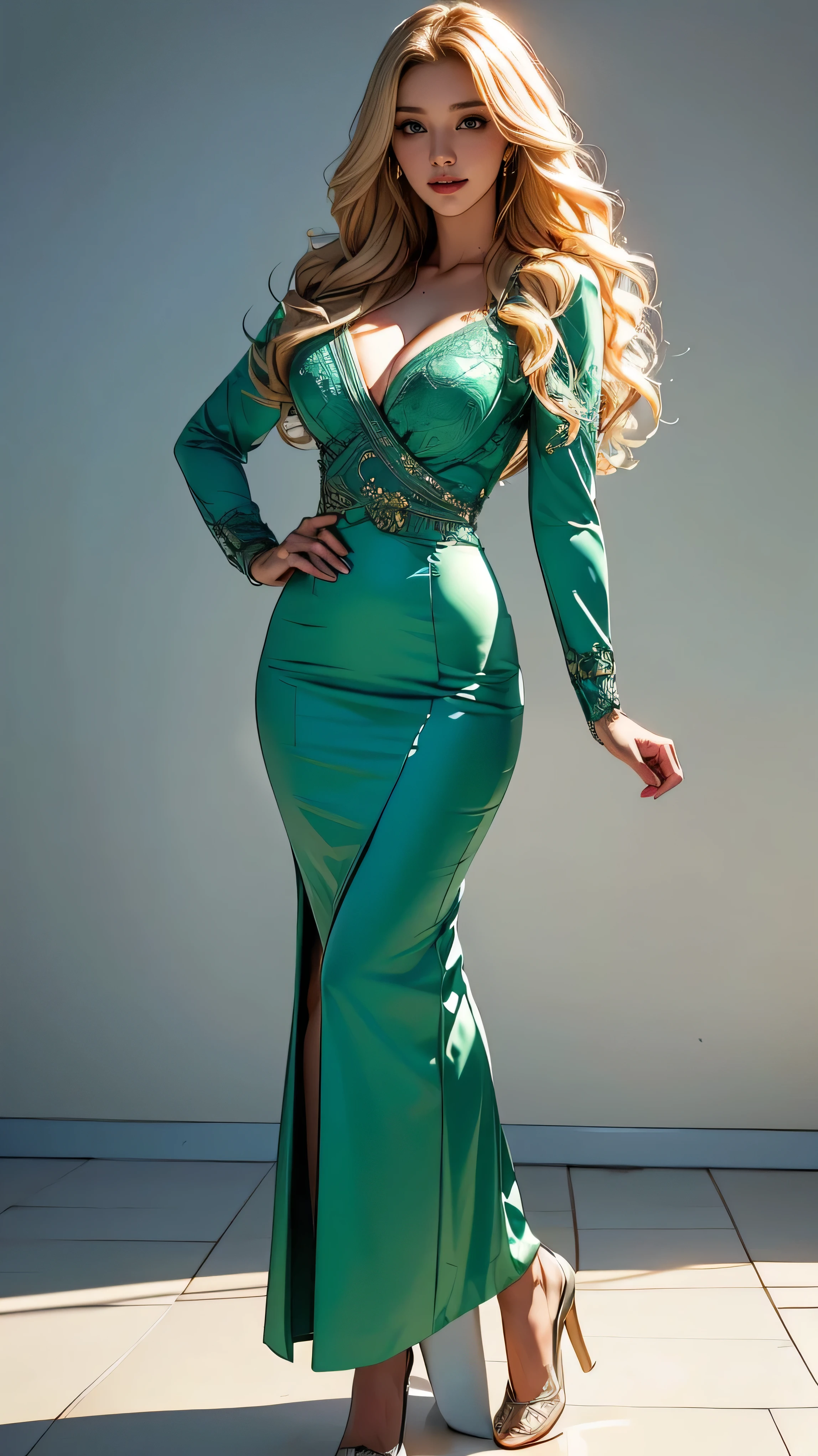 ((masterpiece,best quality,8k,highres)),((character concept art)), 1 female, mature female, retired supermodel, single mother, 175 cm height, (long blonde hair), blonde hair, (tan skin colour), ultra finely detailed eyes (green eyes colour), extraordinary gorgeous, seductive, flirty, lustful, perfect body build ((slim curvaceous)), ((intricate detail)), super finely detailed hands, ultra finely detailed fingers(((ten fingers))), sexy slutty sleeping gown, (standing still), (full body showcase), (show full body), (no logos on background), (no logo), ((plain background)), ((plain background)), (((empty background)))