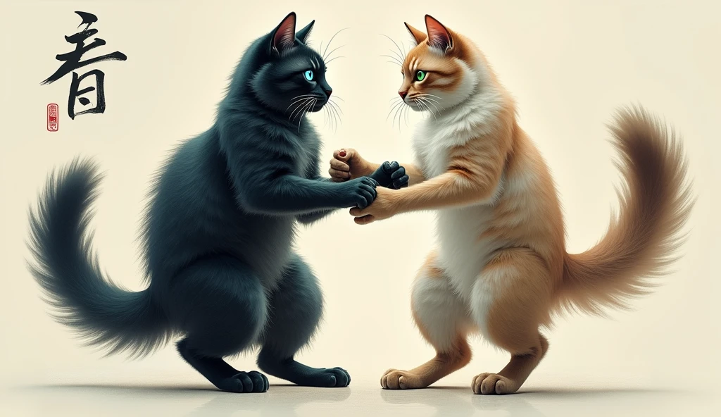 Mavi kedi beyaz kediye yumruk atsın ve kan aksın kediler kaslı olsun ve ellerinde boks eldiveni olsun gerçekçi olsun 8k