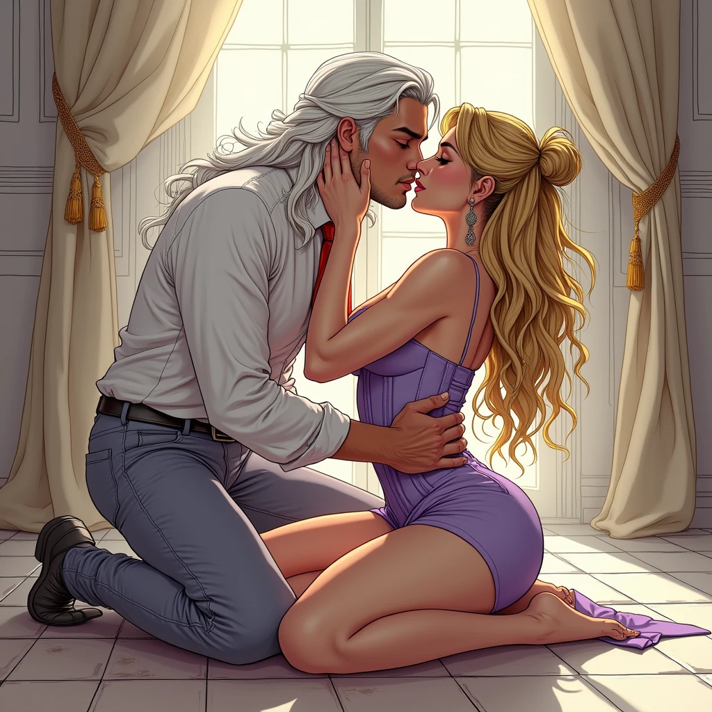 amateur photo, (distance shot:1.2) , (a old very horney man with grey short hair wearing navy silky satin pajama with a sexy bulge in his pants:1.4), is sitting in a bed next to (A young woman with long blonde hair wearing pink satin pajama:1.2), very detailed, flirty face, messy long hair, high-res, masterpiece,high contrast, best quality,intricate details, highly detailed,sharp focus, detailed skin,realistic skin texture,texture, detailed eyes, 4k, smile, shot on Canon, 85mm,shallow depth of field,kodak vision color, extremely detailed, photo_\(ultra\), photorealistic, realistic, post-processing, max detail, roughness, real life, ultra realistic, photorealism, 8k uhd,