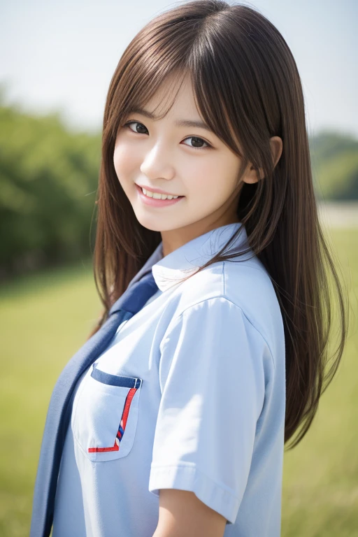      High Quality Masterpiece     , 8k,        Japanese Girls,       RAW photo,  Winner portrait smile face, 笑face, Alone, uniform, Summer Clothes Idol&#39;face, violet, Gardenia,         delicate girl,                            Long Black Hair      , Dark Eyes, Upper body digital SLR, Frank, Sophisticated,  Thin arms,   Perfect for professional writing        ,    chromatic ablation   , (Details of the eye and face: 1.0), (Bokeh button:1.1)