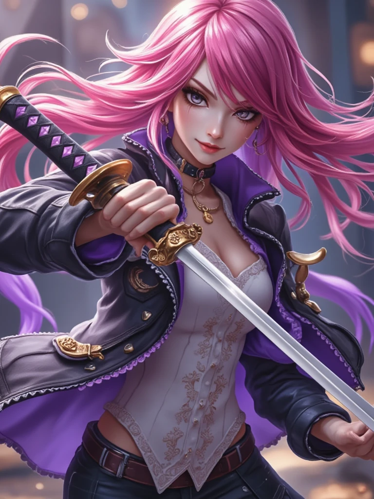 Pink haired anime girl holding a sword and a long sword, Katarina, extremely detailed Artistic Germ, style Artistic Germ, ! dream Artistic Germ, Artistic Germ lau, ig model | Artistic Germ, vi from the mysterious, style of Artistic Germ, trending Artistic Germ, Qatar, in the style Artistic Germ