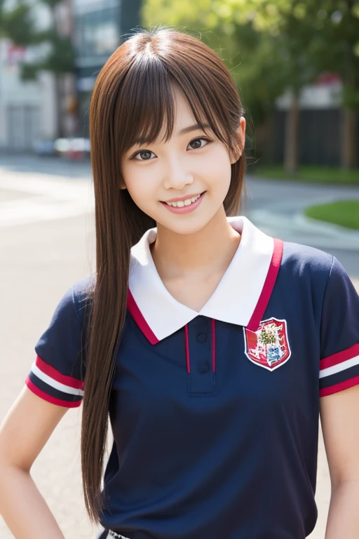 アイドルのようにvery cute、Cute and adorable、のYoung faceに見える18歳の高校生少女, Young face、very cute、Smiling Kindly、Cheerleader、The uniform is a bikini type.、Cleavage-revealing design、Sitting on one's knees in the schoolyard、whole body像、whole body、 Natural light、Accurate、Anatomically correct、Textured skin、Super Detail、 Attention to detail、highest quality、High resolution、Real、realism、Raw photo、Genuine、masterpiece