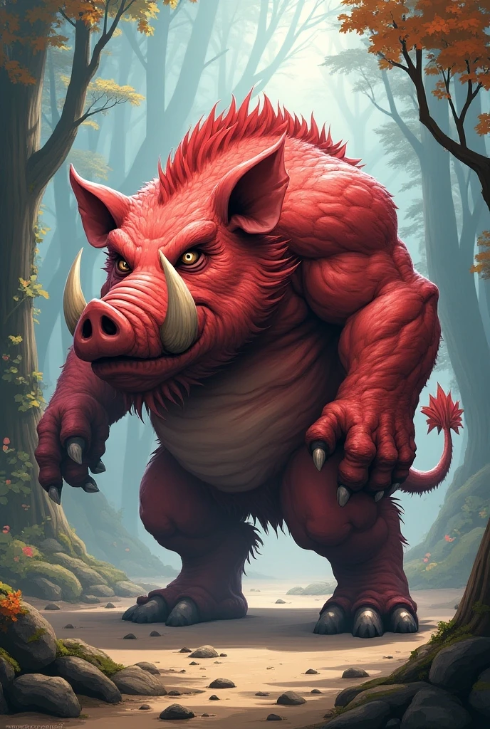 ultra-detailed, masterpiece, masterwork, high quality, best quality, hdr, (nature), posted on e621, (by Bakemonoy), nsfw, male, solo, chibi, ((nude, micropenis, foreskin, perfect balls)), (red body minotaur), hairy dragon, (white chubby body), (long golden hair, yellow eyes), standing, from below, dynamic angle