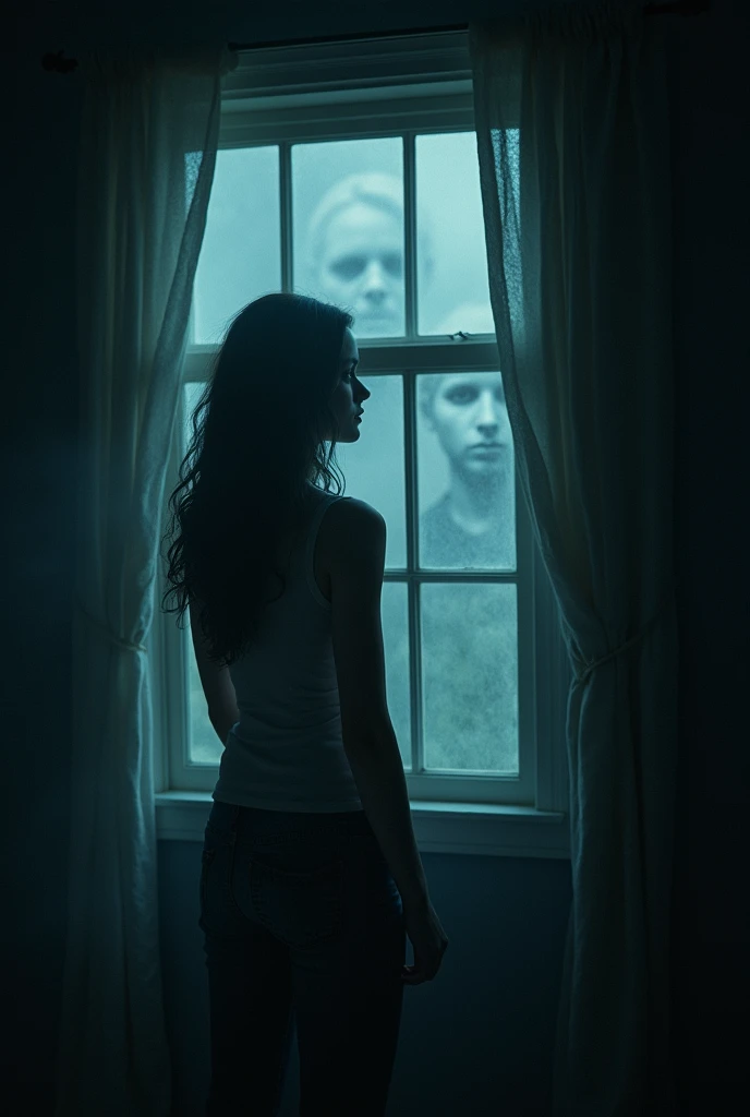 Late at night, Emma heard a soft tapping on her window. She lived on the tenth floor, so it couldn’t be a person. Curiosity overtook her fear, and she peeked through the curtains. A pale face with hollow eyes stared back, floating eerily outside. She stumbled back, heart racing. The tapping grew louder, more insistent.
She grabbed her phone, but it was dead. The lights flickered, and the room grew cold. Suddenly, the window shattered, and the figure glided inside. It whispered her name in a voice that chilled her soul. Emma tried to scream, but no sound came out. The last thing she saw was the figure's twisted grin as it lunged toward her.
The next morning, the room was empty, except for the broken window and a single, bloody handprint on the wall. Emma was never seen again