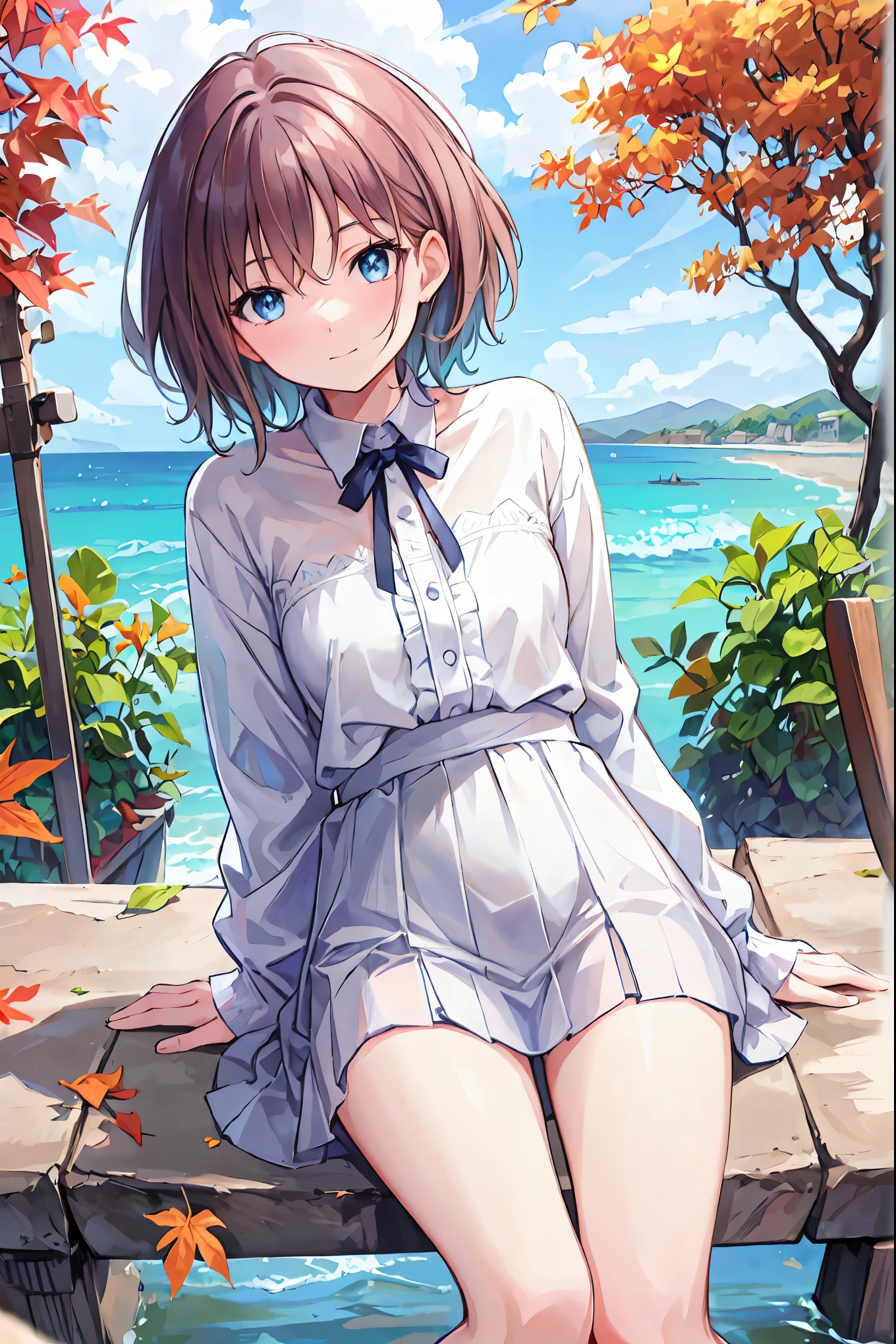 ,Girl,,Flat Chest,naked,Full n,Highest quHigh resolution、Detailed Background、Beautiful face in every detail、Teenage Beauty、Cute hailour、Brown Hair、Black Hair、Bobcut、Twin tails、Big smile、boost mood、 Summer sun、Shining Sea,Angle from below、Leg spread、Embarrassing、