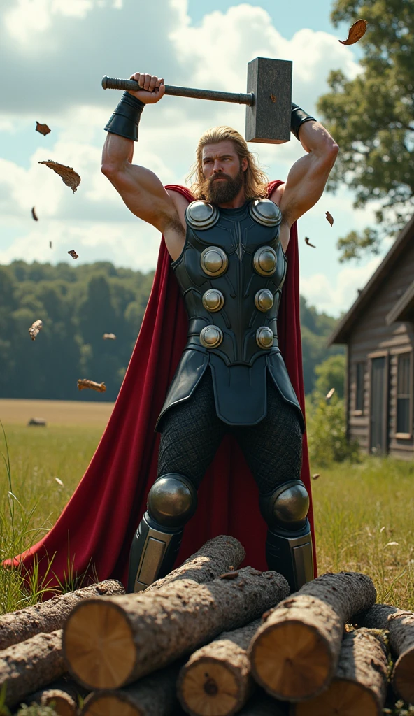 there  a man with long hair and a beard standing in a kitchen, Technoviking masculino sem camisa, chris hemsworth underwear ad, THOR, bearded and built, meio tiro de um hunky, Chris Hemsworth, Filme ainda de 'Thor', corpo peludo humano completo, de vingadores: Endgame (2019), vestindo roupas de homem das cavernas
