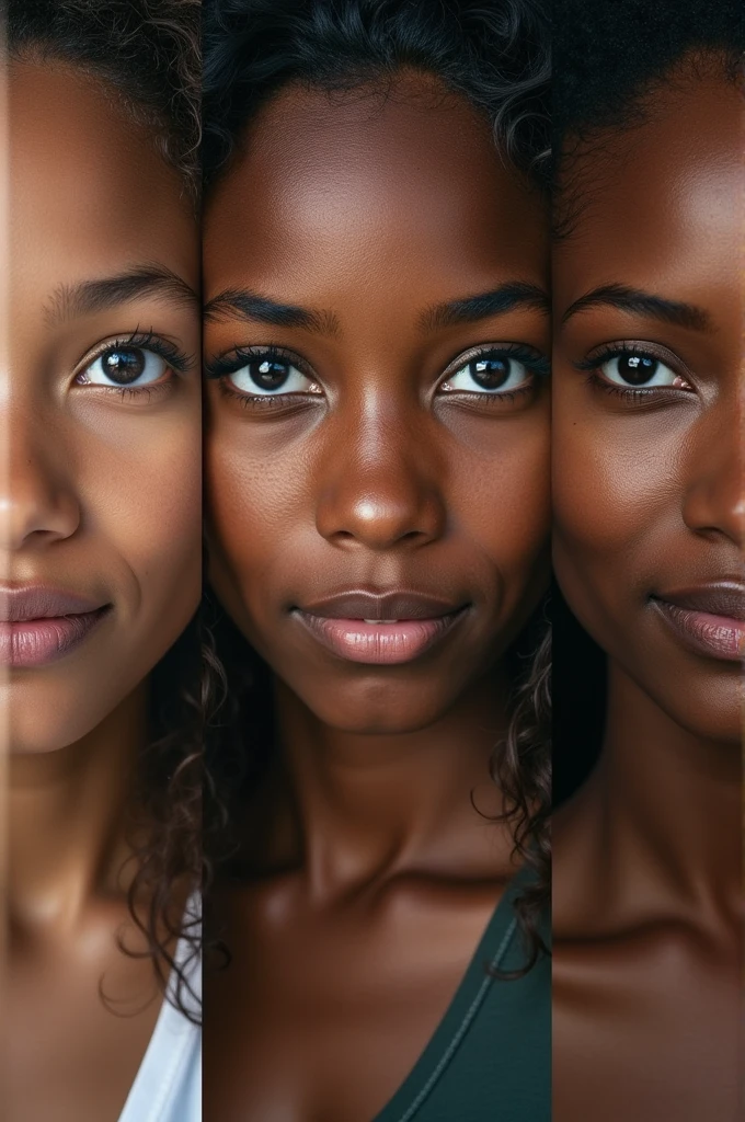 (Three naked dark chocolate statues of a girl:1.2), Piska is visible