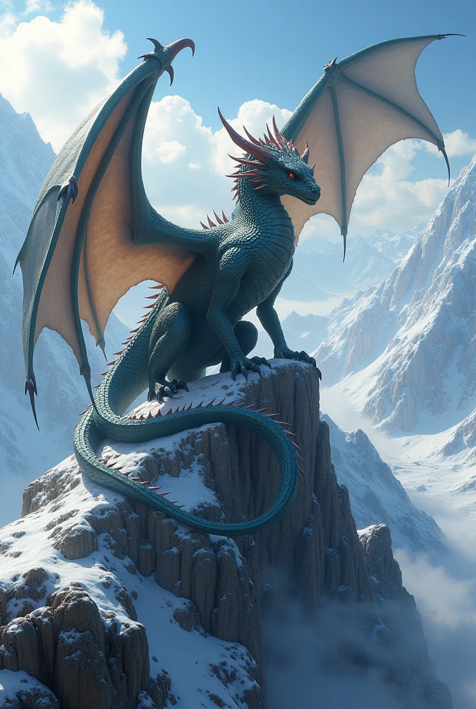 Dragon on the mountain in the style of Game of Thrones with two legs