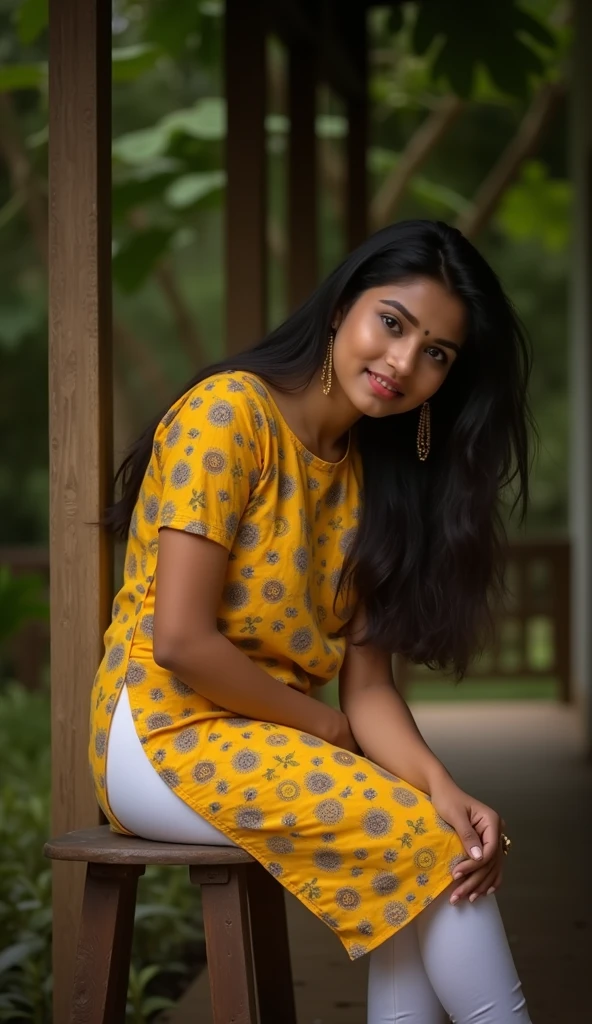 16 years old cute beautiful full hot romantic mood indian girl with smily face with small size boobs with different types of Hair style with stylish trending modern different yellow color full stunning dress with his 2 years old cute little baby with cute full size straight full hot pic