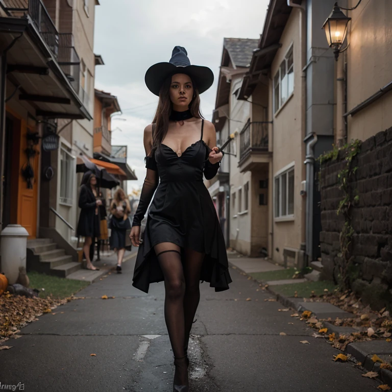 Halloween a mysterious woman walking