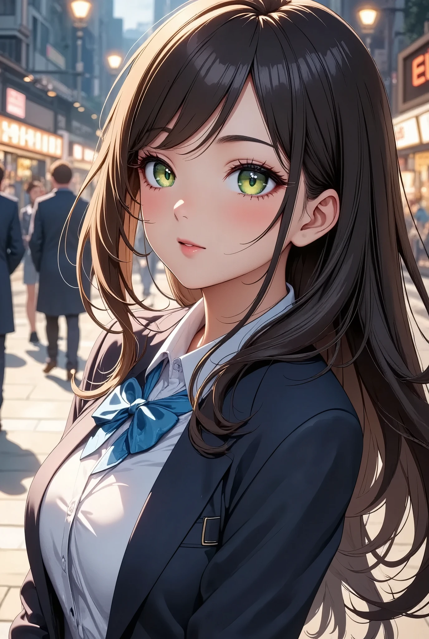 a young female high school student waiting at a bus stop, intricate details, beautiful detailed eyes, beautiful detailed lips, extremely detailed face and eyes, long eyelashes, school uniform, standing pose, realistic, photorealistic, photo-realistic, best quality, 4k, 8k, highres, masterpiece, ultra-detailed, vivid colors, natural lighting, atmospheric, cinematic, portrait