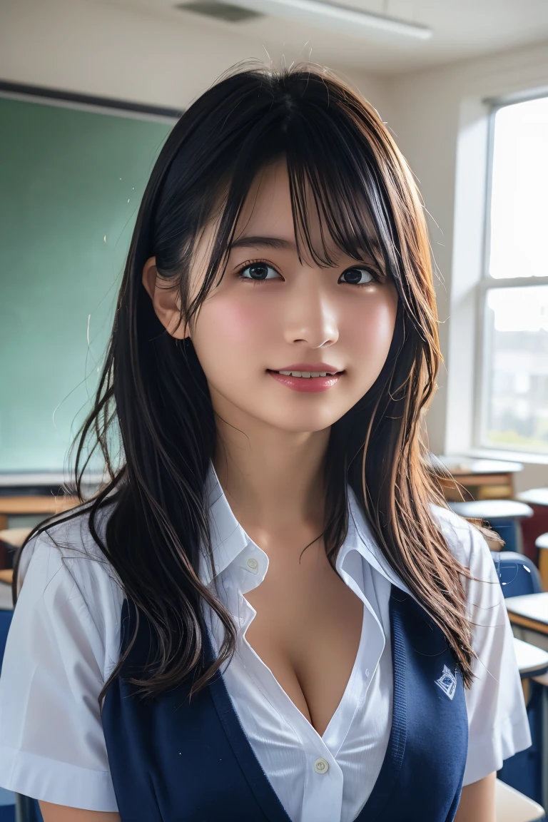 Japanese schoolgirl),((Beautiful girl)),cleavage,the expression imagining what feels good:1.2,(perfect body beauty:1.2),((perfect body)),