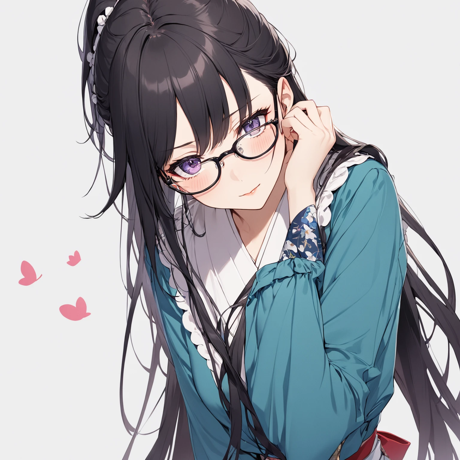  1 girl, Black Hair,Long Hair, Glasses,Taisho Romance,Ready your bow