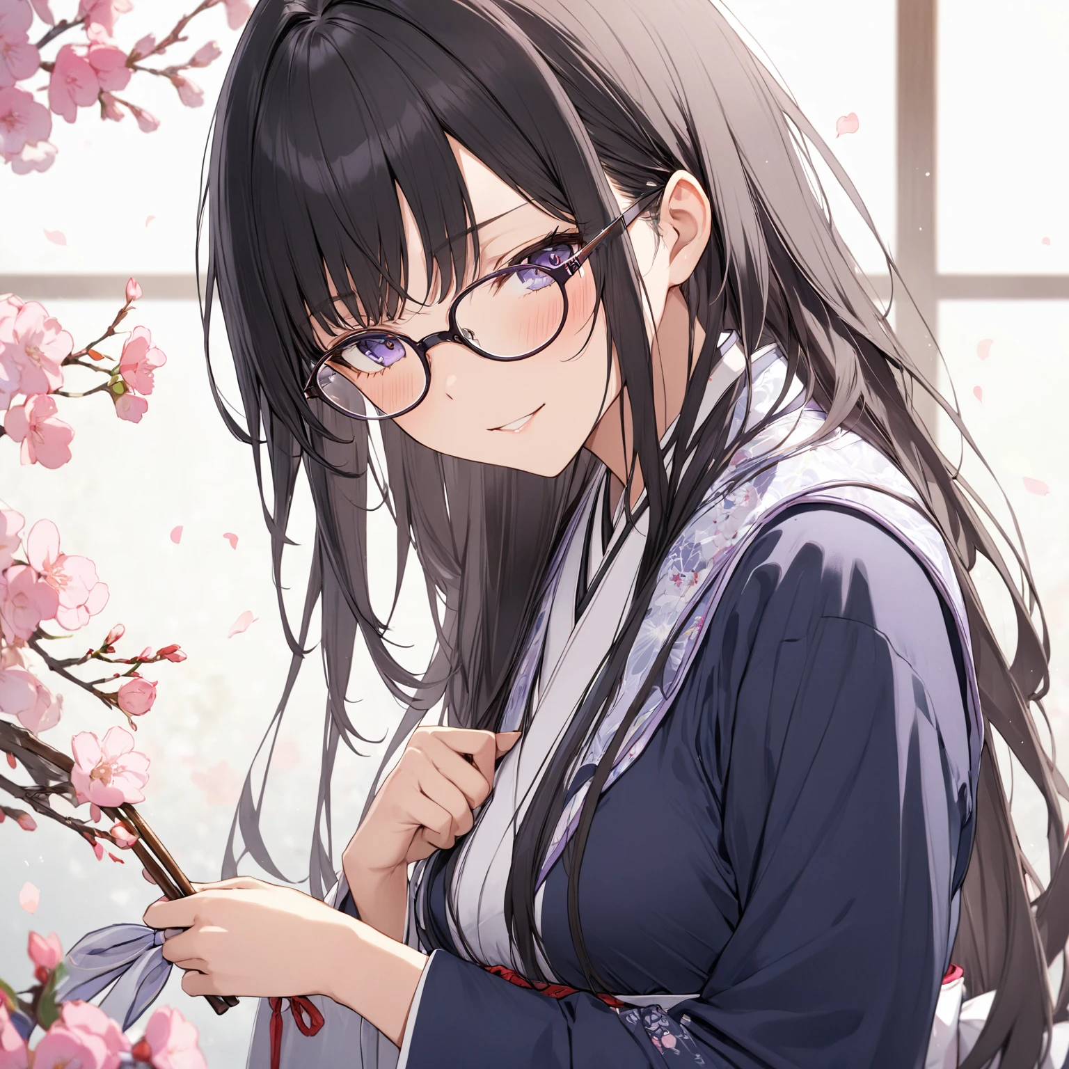  1 girl, Black Hair,Long Hair, Glasses,Taisho Romance,Ready your bow