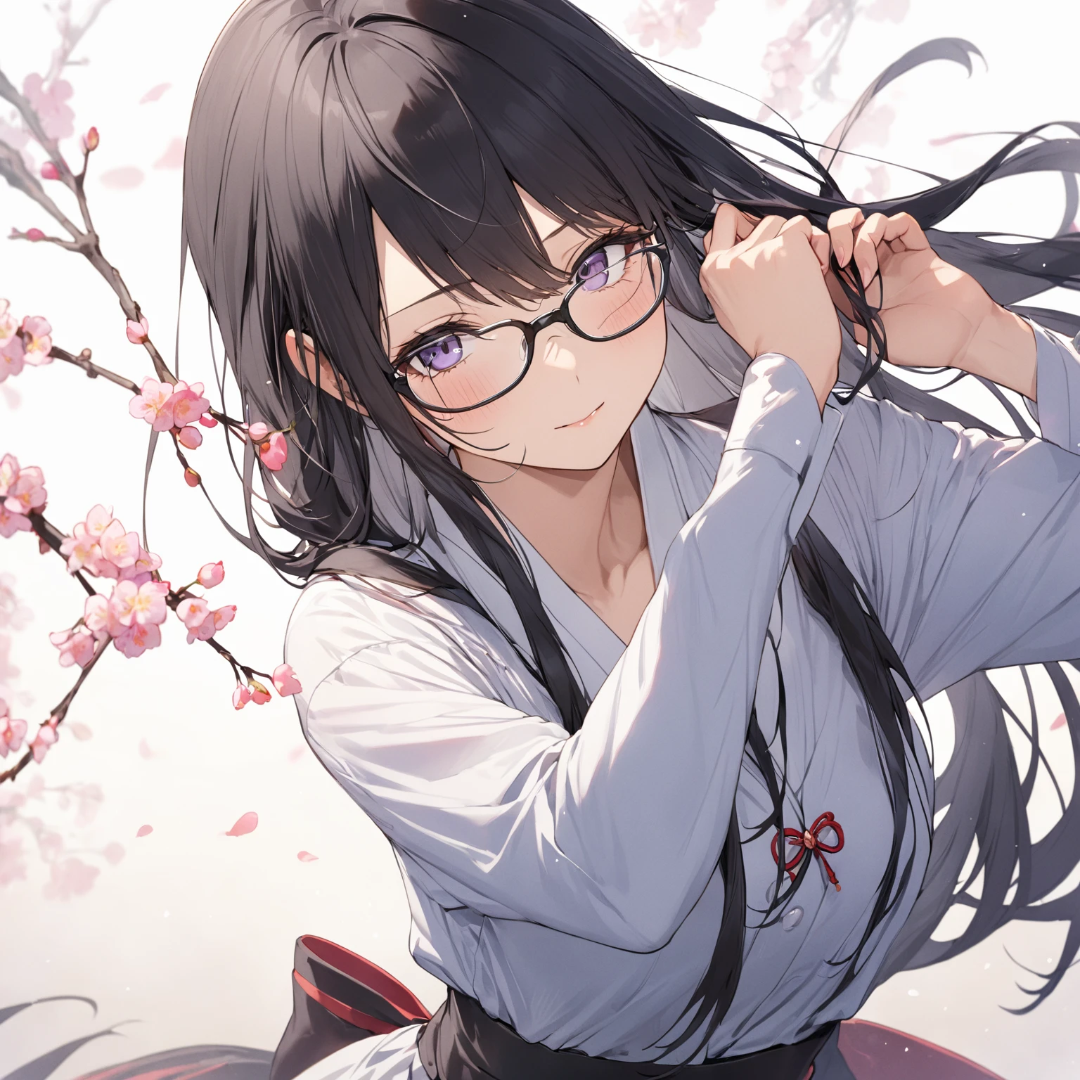  1 girl, Black Hair,Long Hair, Glasses,Taisho Romance,Ready your bow