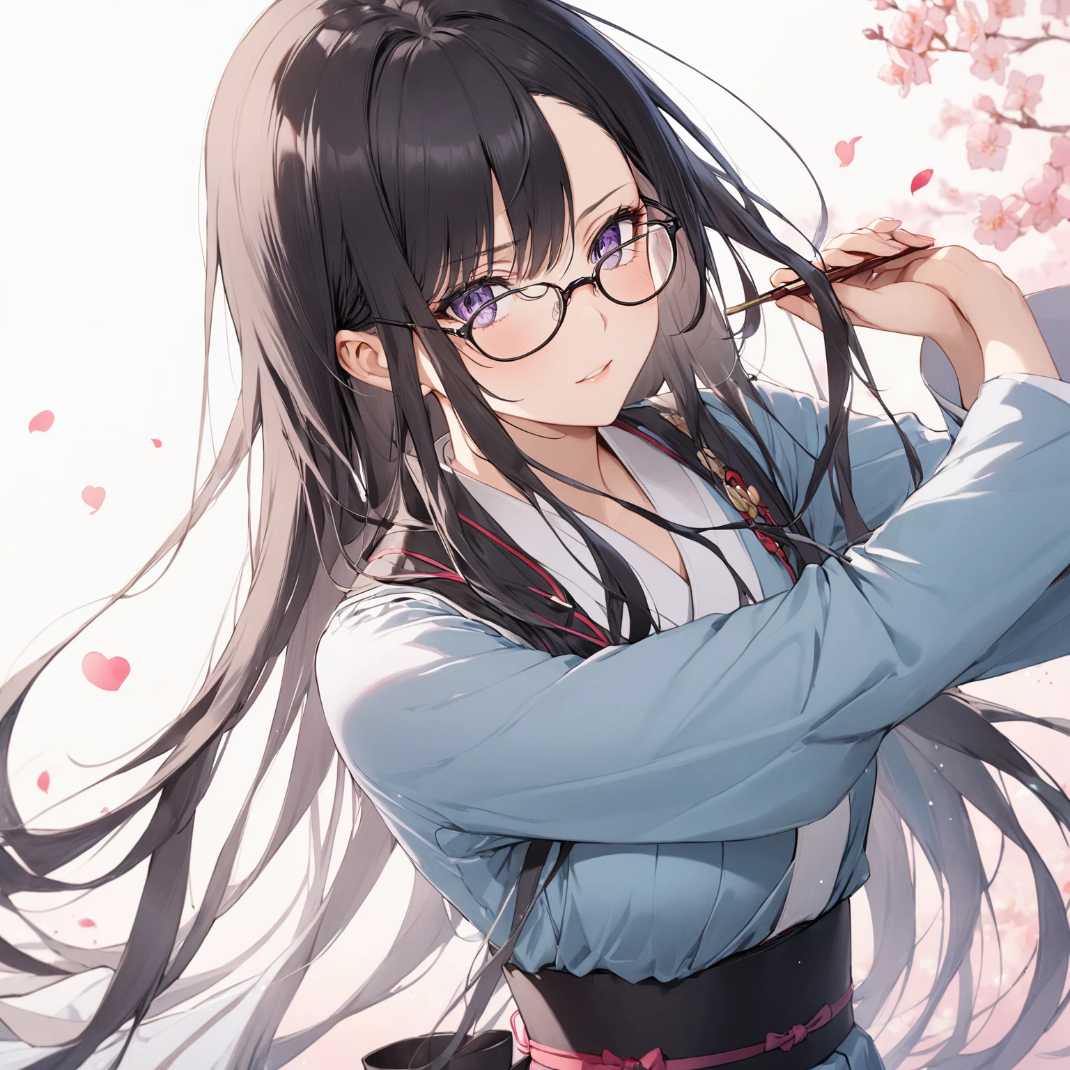  1 girl, Black Hair,Long Hair, Glasses,Taisho Romance,Ready your bow