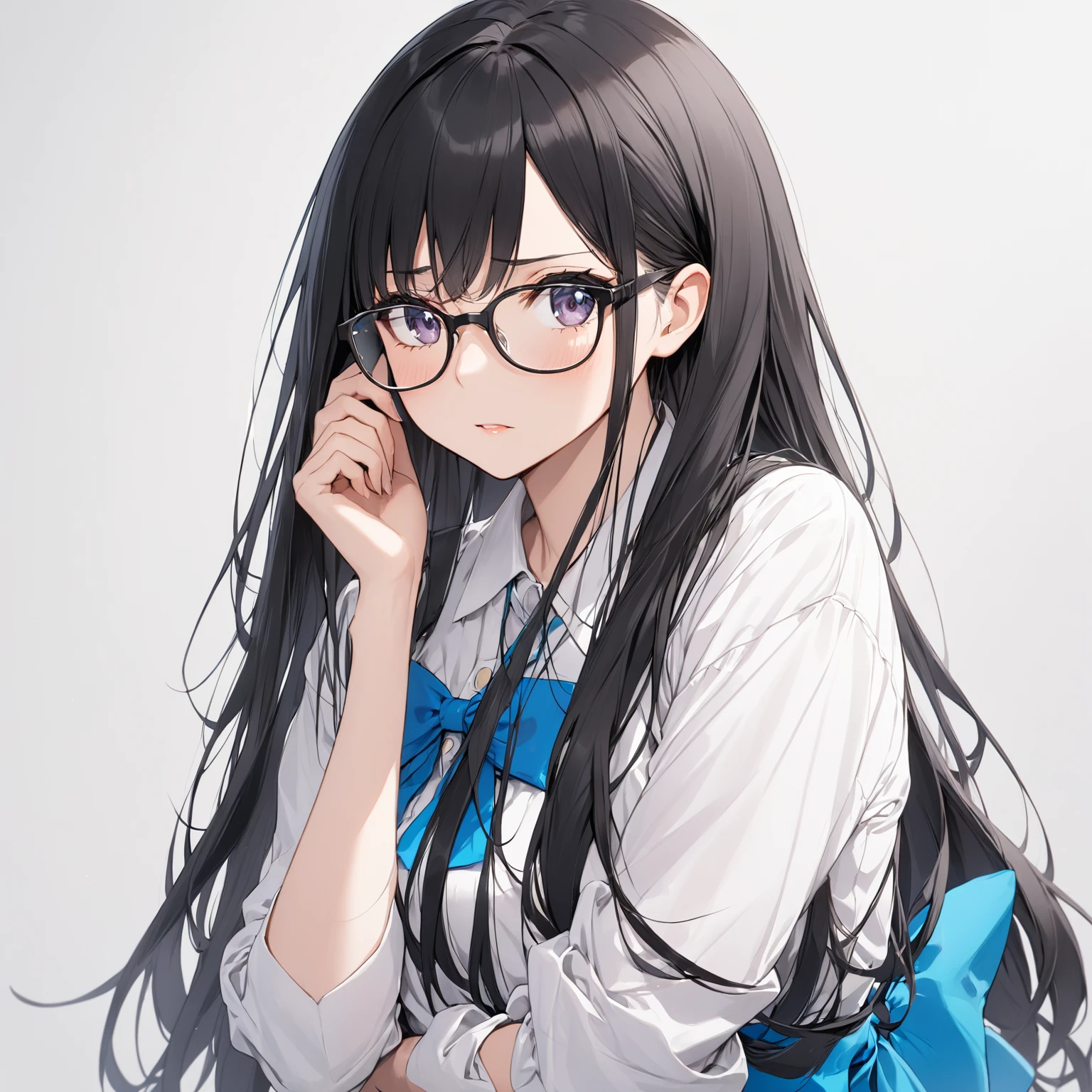  1 girl, Black Hair,Long Hair, Glasses,Ready your bow