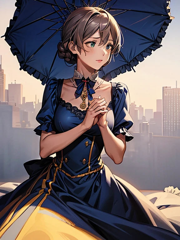 Kaori Sakuramori ,  1 girl, Alone, cute girl,Best Quality, Super detailed, 8k,  high definition,   detail face , Grace,  princess line dress,  blue dress, Lace dress:1.5,  Long Dress,, (Perfect hands,  perfect anatomy),, five fingers 