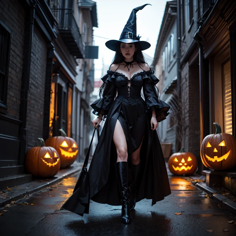 Halloween a mysterious woman walking