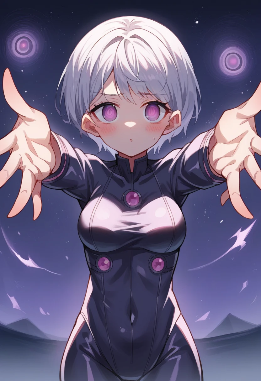 score_7_up,1girl,solo,fuxuan,dollsuit, void eyes,looking at viewer,outstretched arms,blush,void eyes,emotionless,night,stary night