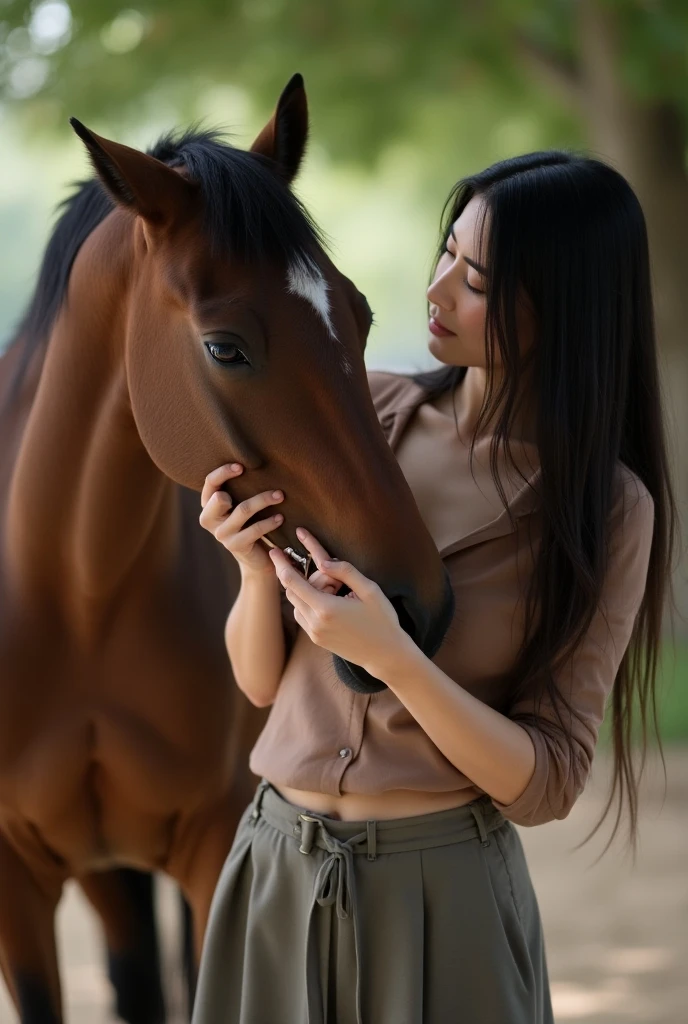 Japanese mature woman masturbating with a horse