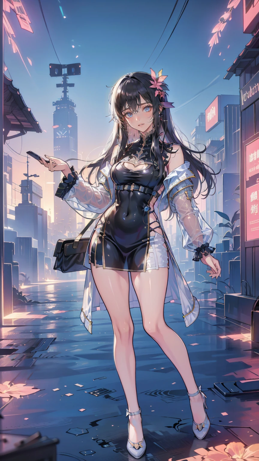 (Best Quality, 4K, 8k high resolution, masterpiece:1.2),  absurd, High definition illustration,   professional photos ,   very delicate and beautiful , 

 Virtual Idol ,  anime style ,  giant hologram projection on the street , people々 idol appearing on a smartphone, and,  set in a cityscape ,  futuristic technology ,  bright colors,  high detail,  Dynamic Angle,  dynamic pose , urban environment, Augmented Reality,  holographic display , 見物peopleの群集,  interactive performance , Night view,  Neon Light,  cinematic composition,  detailed texture ,  high quality rendering ,