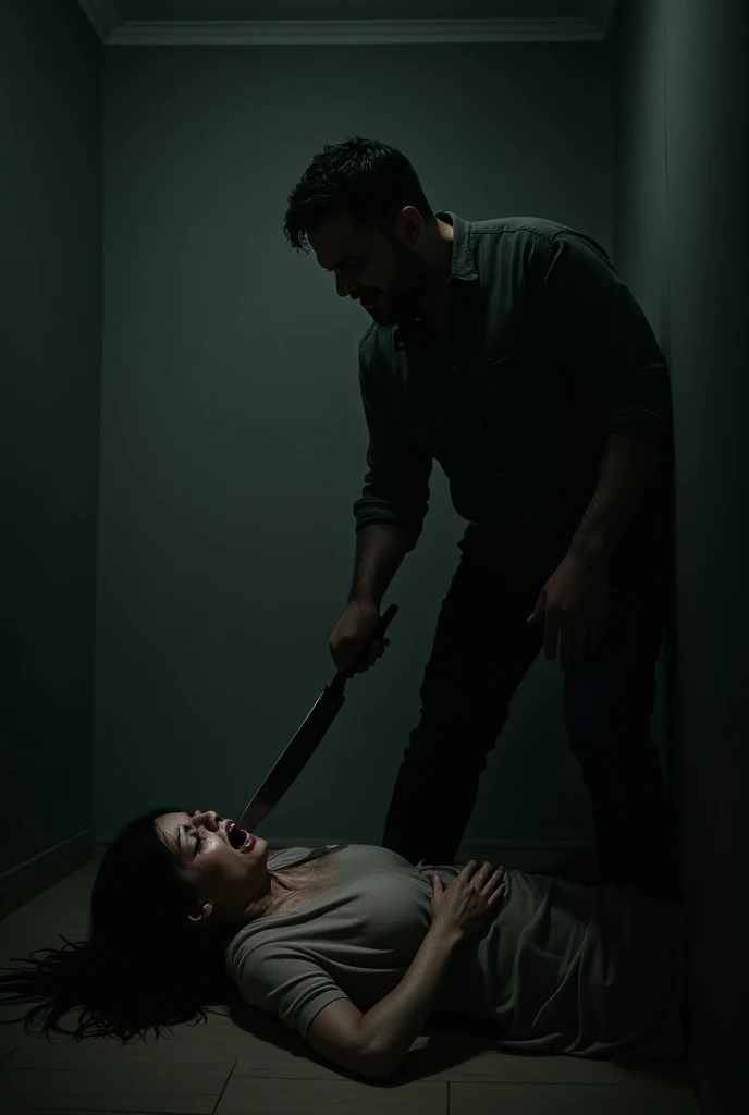 A woman killing her husband with knife