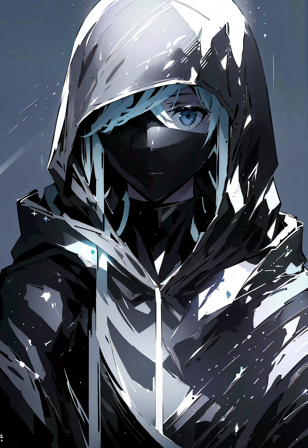 ((( White background, Good eyesight 、 viewer with strong eyesight ))), ((  hood to cover face  ,Only the mouth is visible from the hood,  I can't see my face  ,Wearing a hood,woman)),  Best Quality,  Light blue hair , 白のフードで  I can't see my face  , whole body,  very detailed、 High image quality、 High image quality、 depth of written boundaries  ,ice control