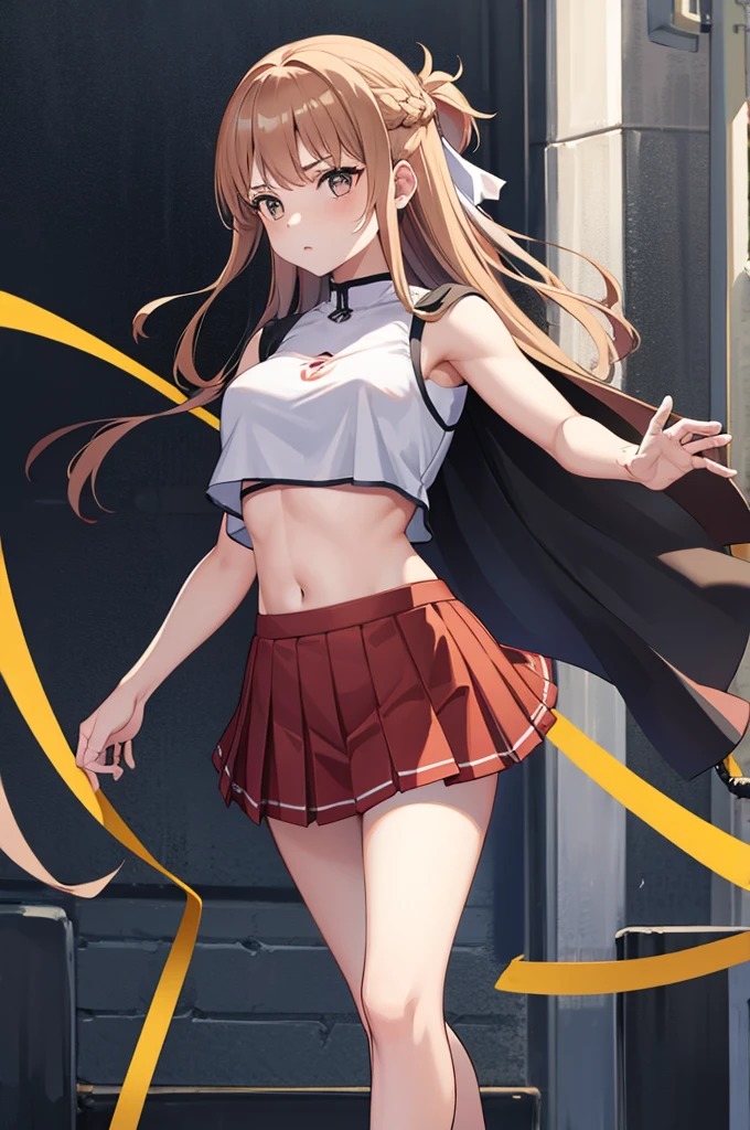 Shikinami Asuka Langley, Jacket, Cheerleader, No sleeve, Ultra mini skirt, see-through skirt, Wet and see-through costume, Ground, Wide legged, Sweat, Panties, See-through nipples, rain