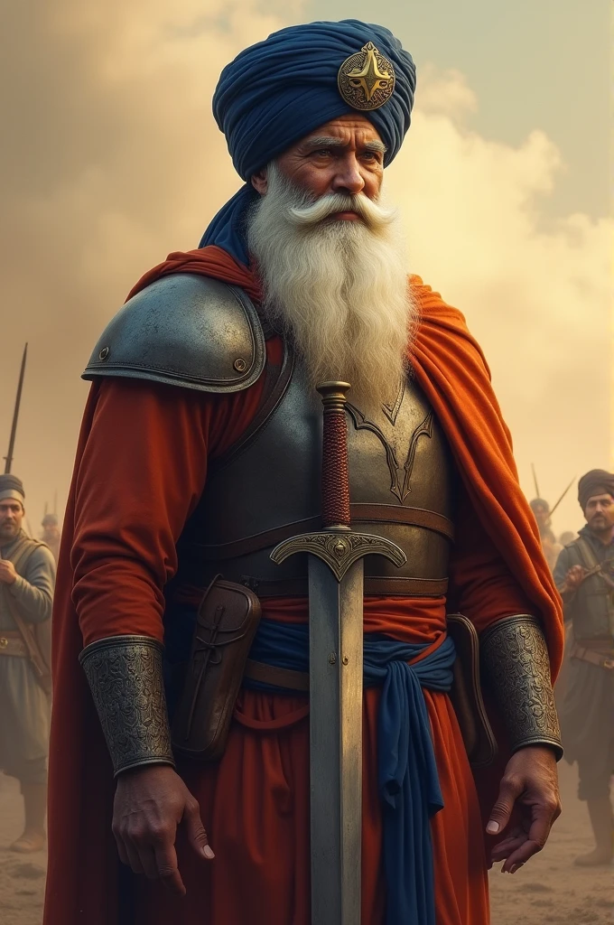 Absurd resolution, high resolution, (masterpiece: 1.4), hyper-detail, ancient China, gray-haired and white-bearded old man standing in front of 10,000 warriors (1.3), roaring (1.2), crying (1.2), (Hanfu 1.5) Warrior in Chinese Hanfu, wielding sword, blood, fighting, standing on ancient city walls (1.3), dusk, (crowds and people 1.5) (desert environment 1.5) (battlefield battle 1.5)