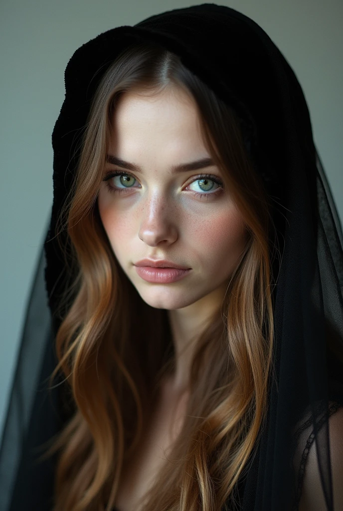 1 girl, beautiful Hooded dress, long silky hair, golden hair, High Resolution, Breasts, Blush, Earrings, complex detailed lips, light gray dress with black crystals, side view, cleavage, long chest opening, eyes and nose are out of frame, close-up on lips and chest