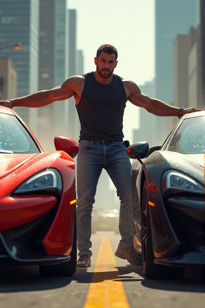 I want a drawing that represents me, improbably, in this drawing I want to see, family god football sports cars beach gym