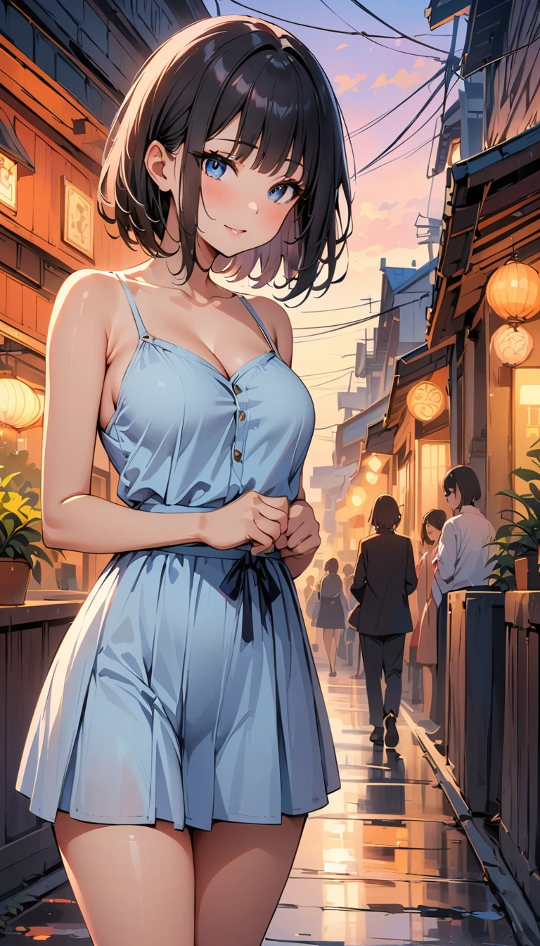 Stand on the rooftop,Girl on the rooftop,Simple lines,Minimalism,abstraction,City background