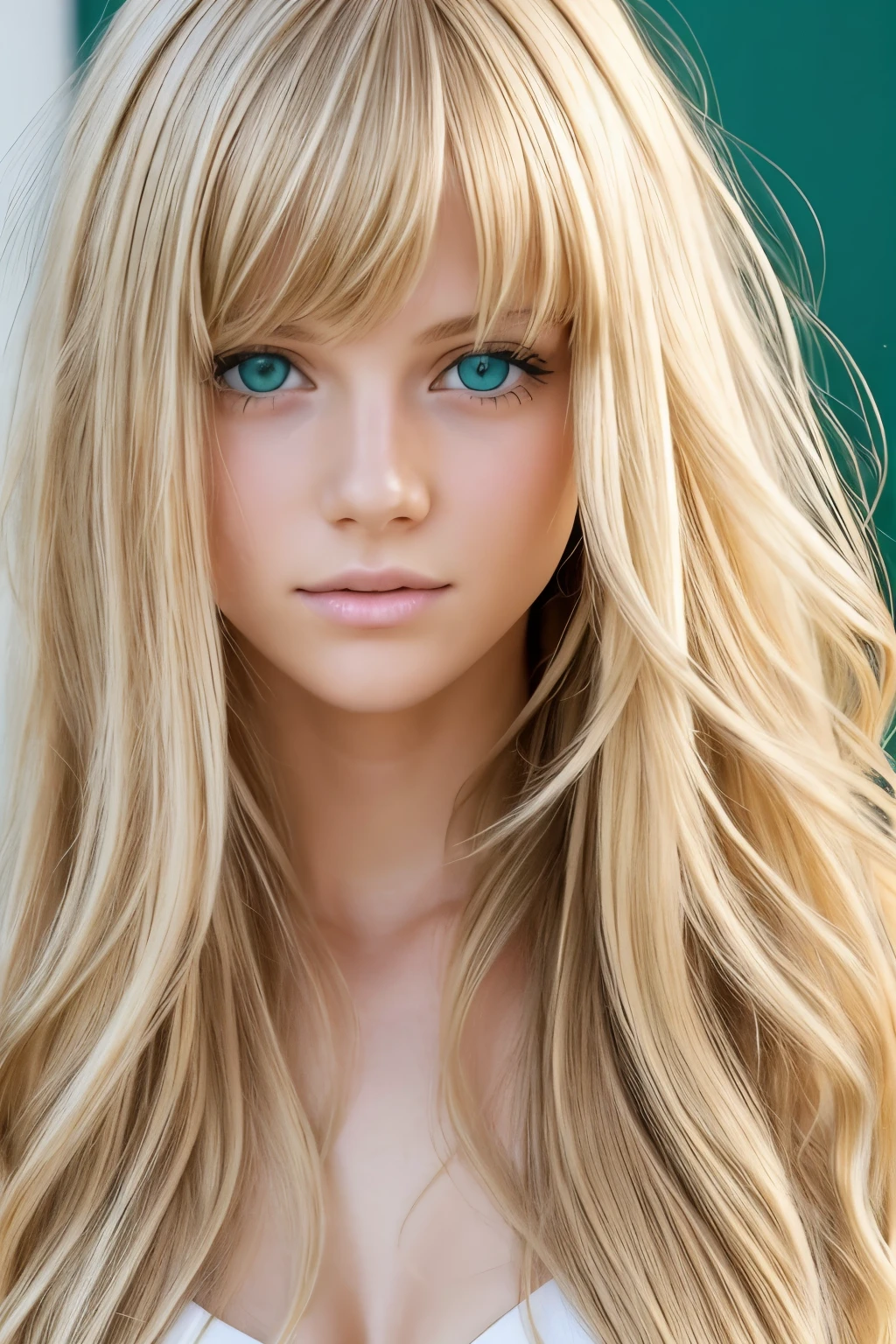 Beautiful  shy blonde naked. beautiful green eyes, big , long blonde hair, at school, long thick bangs, ultra detailed hair, messy hair, most beautiful face in the world, golden hair, flirt, look at viewer, very pretty, sexy, schoolgirl, French, mouth closed.