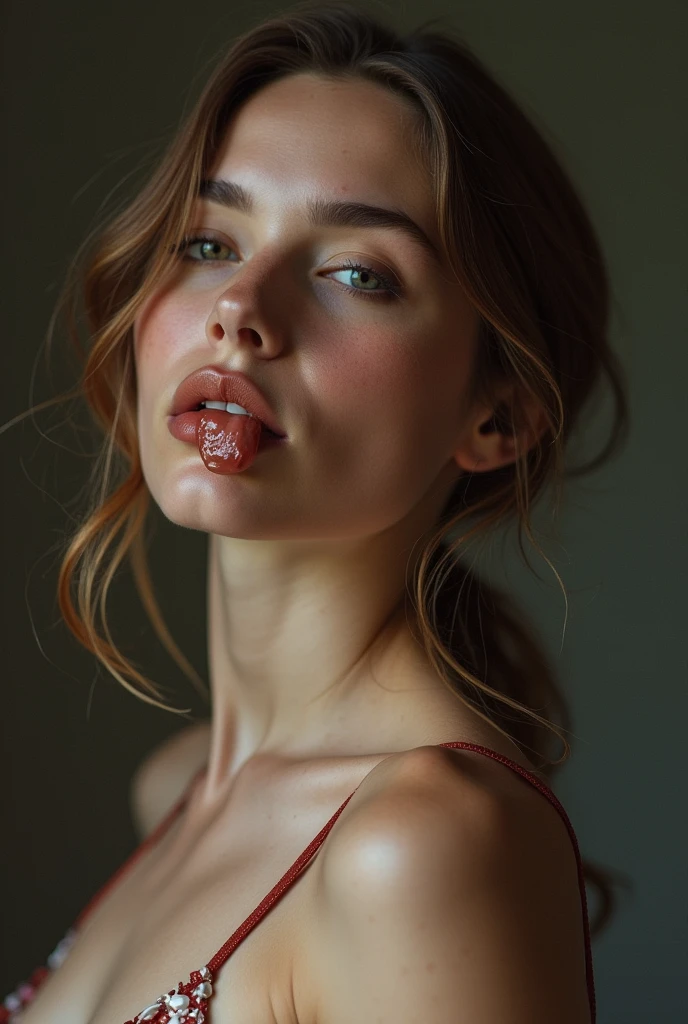 (((Masterpiece))), (((portrait))), Kujou Sara, diffused light, dynamic shadows, sharp focus, realistic, detailed, highres, absurdres, white background, no bra, photorealistic, lifelike, wet, mascara, blushing, sleeveless, youthful appearance, pee stain, white panties, (((nudist))), (((sweept bangs))), (((side braided ponytails)))