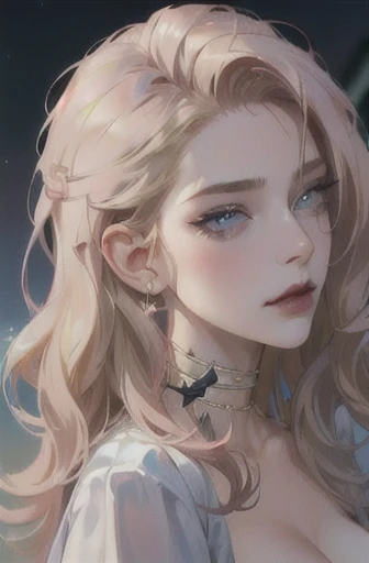 ((No NSFW)), masterpiece, Best quality, night, full moon, 1 girl, mature woman, blonde hair, long and wavy hair, Light pink lips, tranquility, Intellectual, medium hair, blue pupils, hairpin, Beautiful face, face close up, Hand close-up, [[[[[business suit, White shirt, black dress pants,]]]]] serious face, closed mouth 