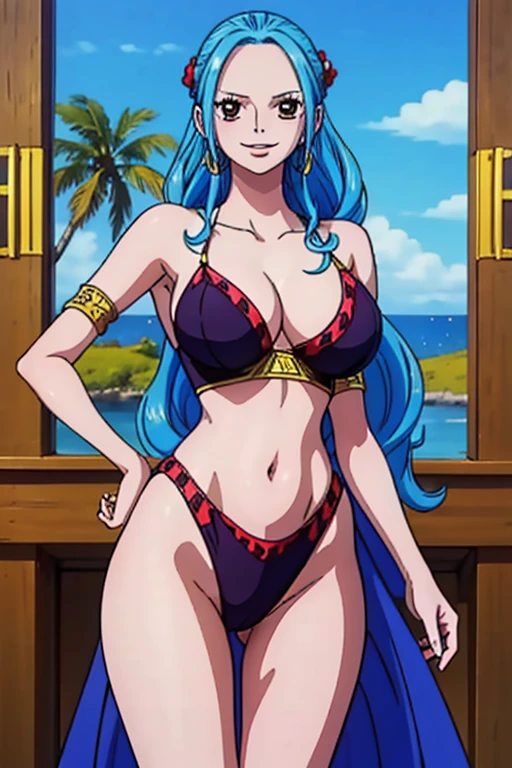 ( masterpiece,Best Quality, 4K, 8k,  high definition, masterpiece:1.2), Super detailed, (Realistic, photoRealistic, photo-Realistic:1.37) ,Generate an anime style for Nefertari Bibi in One Piece, must be made in an anime style ,Her hair is bright light blue , Beautiful Hair,Braiding, beautiful details in her eyes , (Realisticな肌),Beautiful Skin, Beautiful lipstick,Beautiful Lips, Charming,smile,beautiful brown eyes,(nsfw:1.2 lingerie,underwear exposes stomach ),Wet bare skin, looking at the camera,( crystal spot 1.4),sea,アートスタイルはCharmingなアニメスタイルに似ている, rendering, Added HDR to enhance visual effects, 超 high definition,  studio lighting,  ultra-fine painting, Sharp focus, 物理ベースrendering, professional,  vibrant colors,(((Best Quality))), ((Super detailed)),((masterpiece:1.5)), Detailed Photos, (Best Quality: 1.4), 超 high definition, High image quality,Perfect fingers,Perfect limbs,Perfect Fingers 